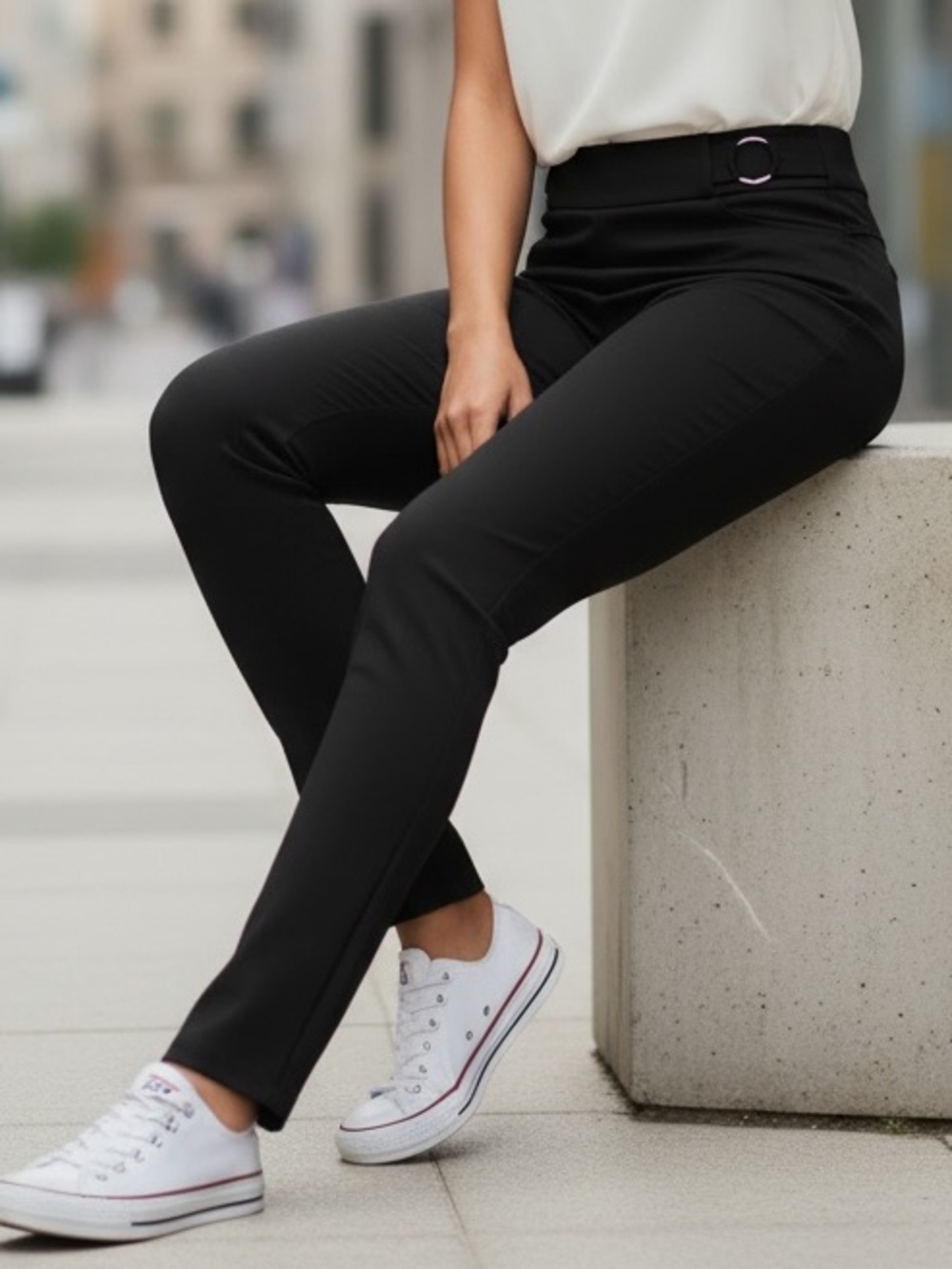 Rafaella 6- Black Straight-Leg High-Rise Pants